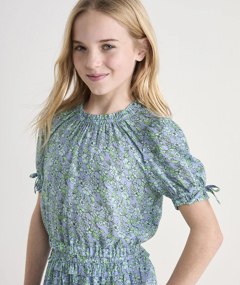 Girls' Printed Puff-Sleeve Top