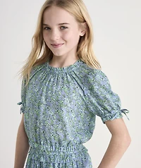 Girls' Printed Puff-Sleeve Top