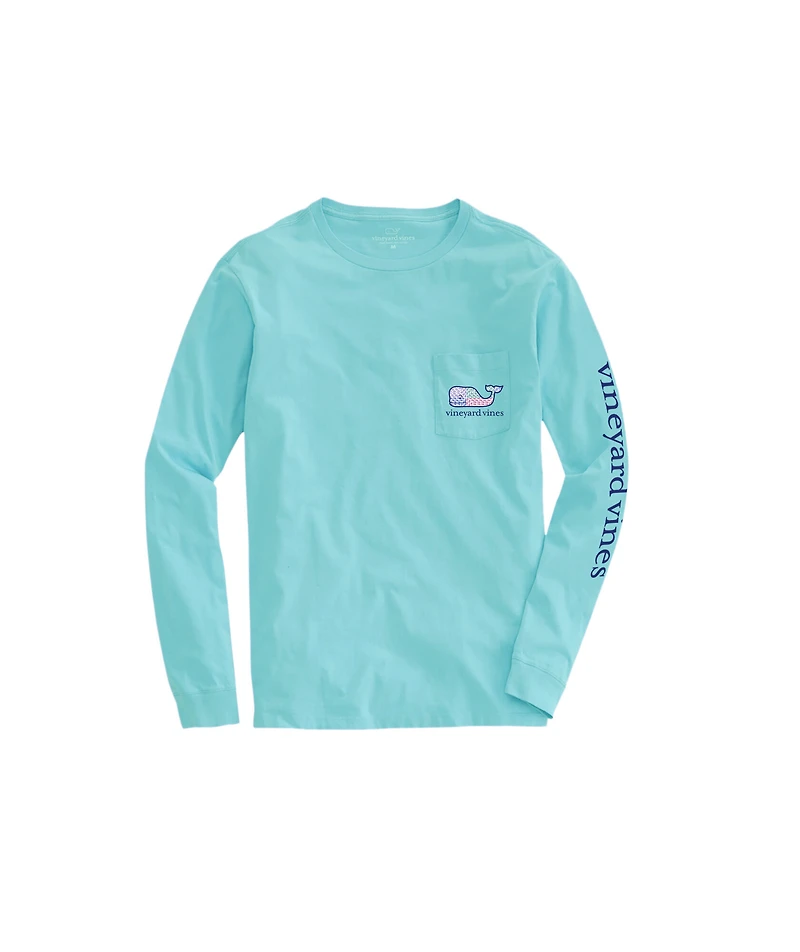 OUTLET Girls' Patchwork Whale Long-Sleeve Pocket Tee