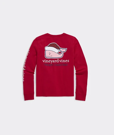 Girls' Glitter Hat Santa Whale Long-Sleeve Pocket Tee