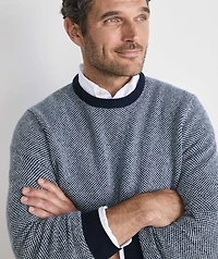 Wool-Cotton Blend Birdseye Crewneck Sweater