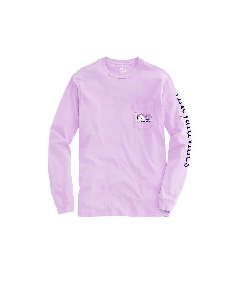 OUTLET Girls Glitter Unicorn Whale Long-Sleeve Pocket Tee