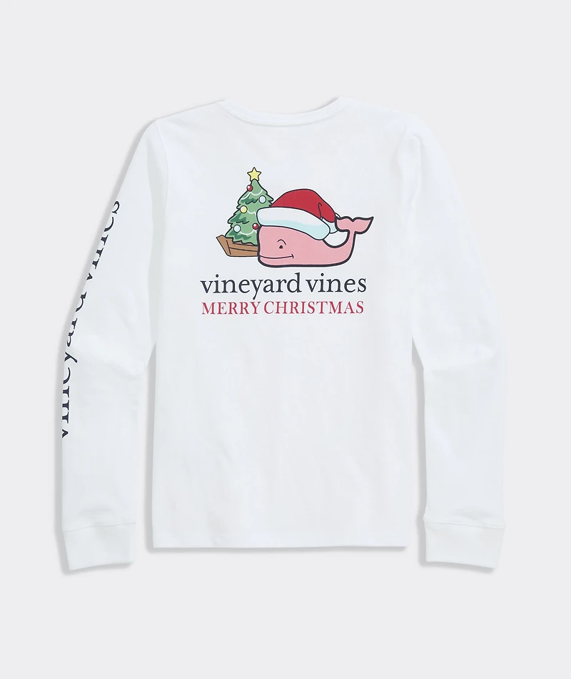 Girls' Santa Whale Ornament Long-Sleeve Pocket Tee