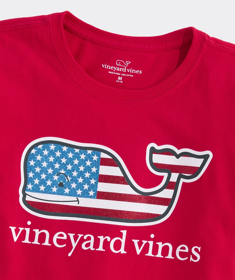 Girls' Glitter Flag Whale Short-Sleeve Tee