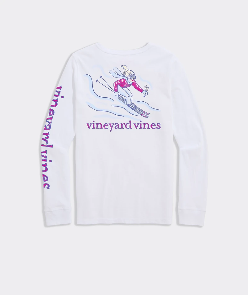 Women's Painted Skiier Long-Sleeve Pocket Tee
