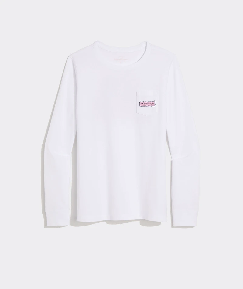 Women's String Lights Pups Logo Box Long-Sleeve Pocket Tee