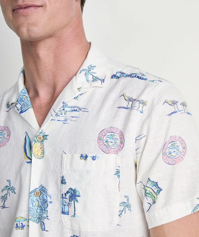 Gasparilla Icons Linen Blend Short-Sleeve Shirt