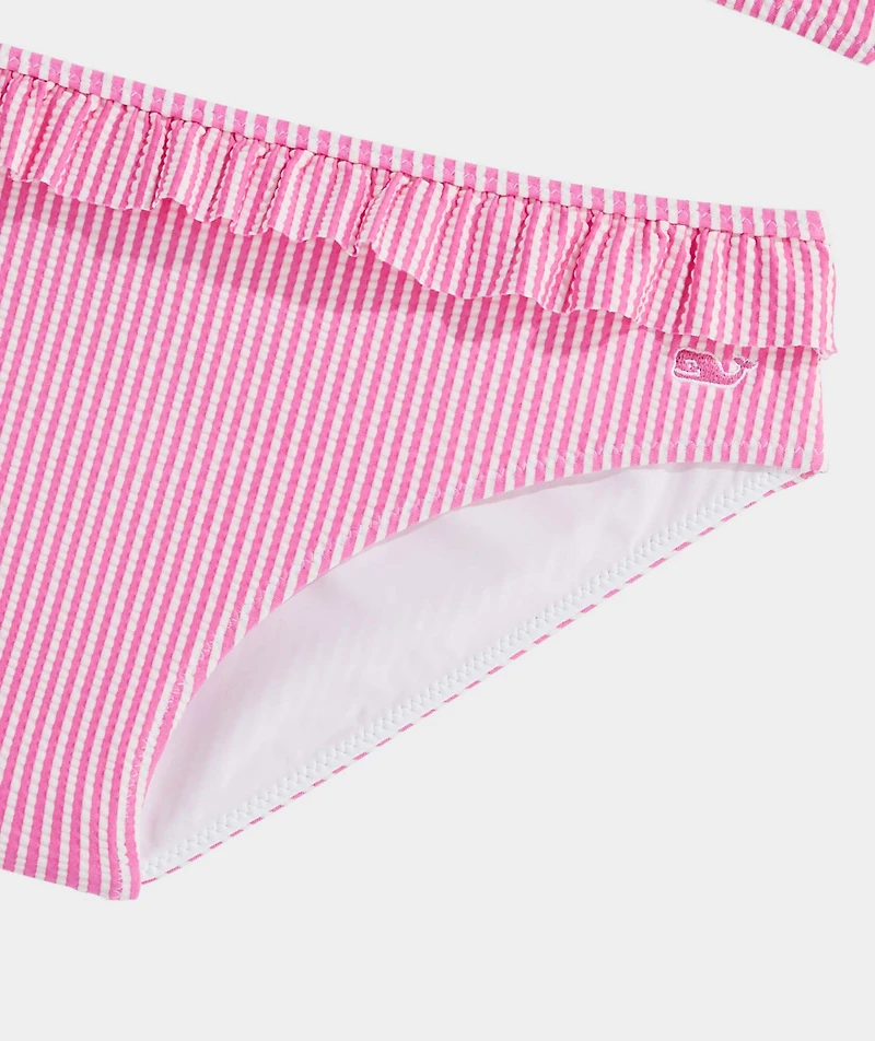 Girls' Seersucker Ruffle Square Neck Bikini