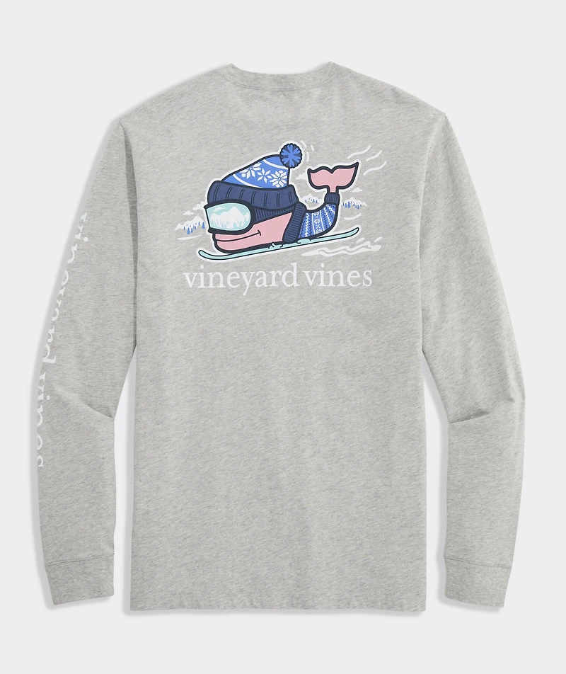 Downhill Ski Whale Long-Sleeve Pocket Tee
