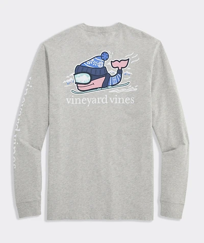 Downhill Ski Whale Long-Sleeve Pocket Tee