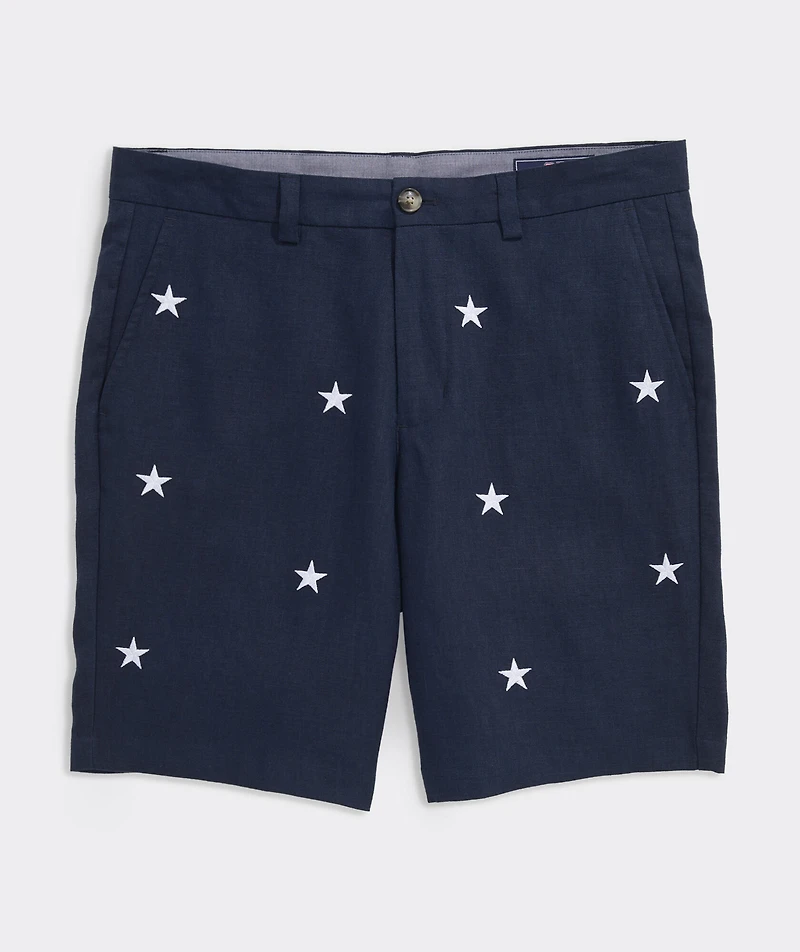 9 Inch Embroidered Linen Breaker Shorts