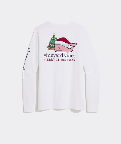 Santa Whale Tree Ornaments Long-Sleeve Pocket Tee
