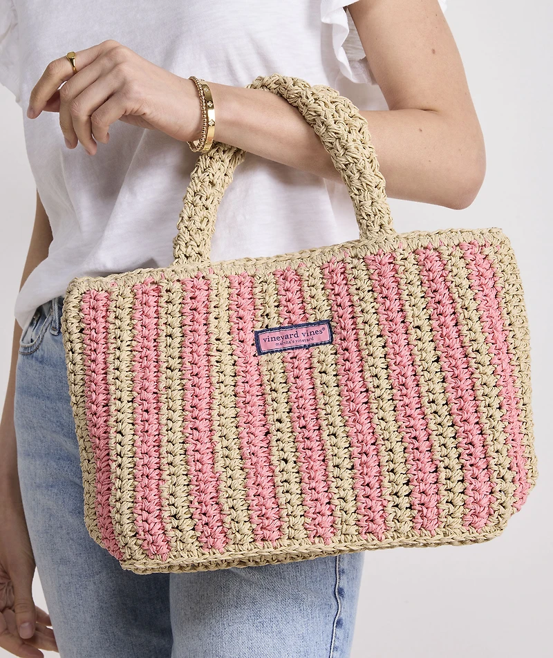 Womens Small Striped Straw Tote