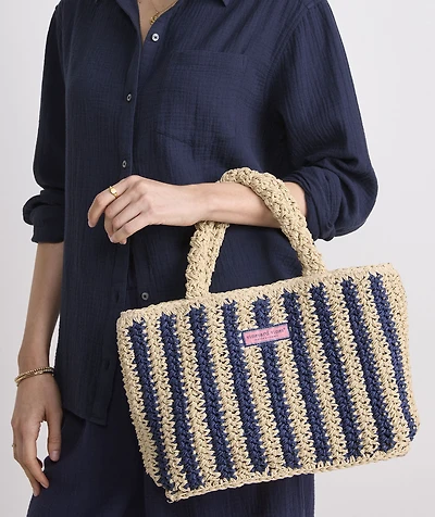 Womens Small Striped Straw Tote
