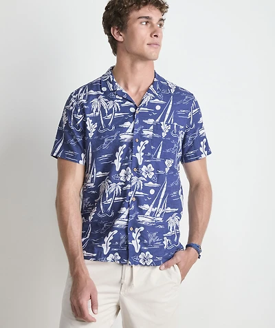 Anguilla Scenic Linen Blend Short-Sleeve Cabana Shirt