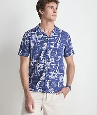 Anguilla Scenic Linen Blend Short-Sleeve Cabana Shirt