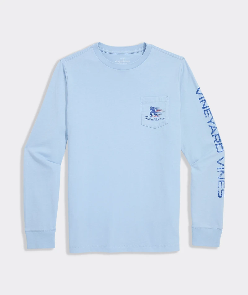 Boys' Retro Hockey Player Long-Sleeve Pocket Tee