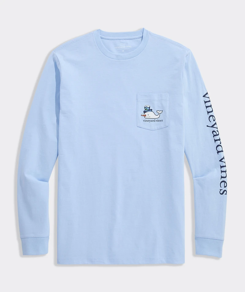 Snowman Whale Long-Sleeve Pocket Tee