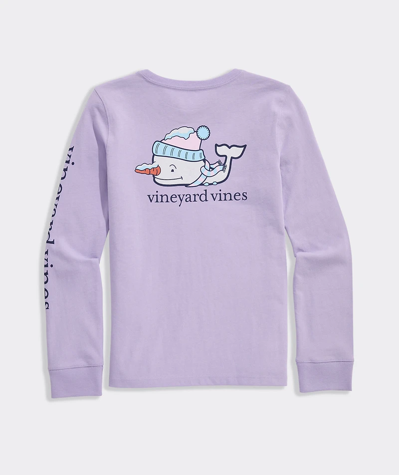 Girls' Glitter Snowman Whale Long-Sleeve Pocket Tee