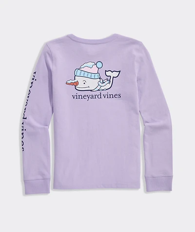 Girls' Glitter Snowman Whale Long-Sleeve Pocket Tee