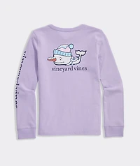 Girls' Glitter Snowman Whale Long-Sleeve Pocket Tee
