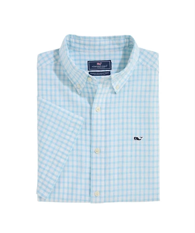OUTLET Cotton Linen Window Pane Short-Sleeve Shirt