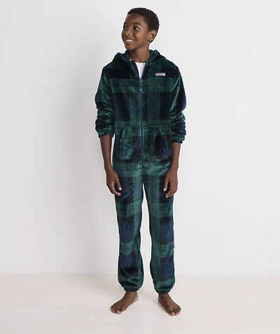 Boys' Hooded High-Pile One-Piece Pajamas