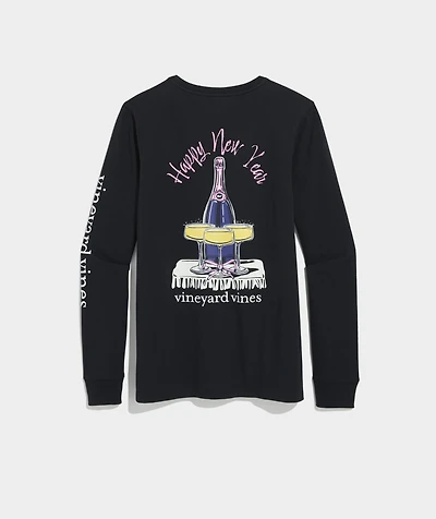 Women's New Year's Eve Champagne Toast Long-Sleeve Pocket Tee