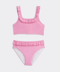 Girls' Seersucker Ruffle Square Neck Bikini