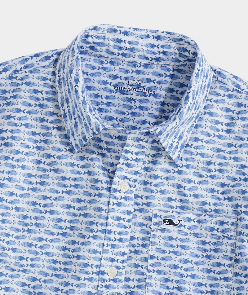 Boys' Printed Cotton Short-Sleeve Shirt