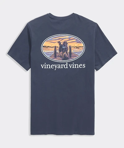 Sunset Pier Bernese Mountain Dog Short-Sleeve Pocket Tee