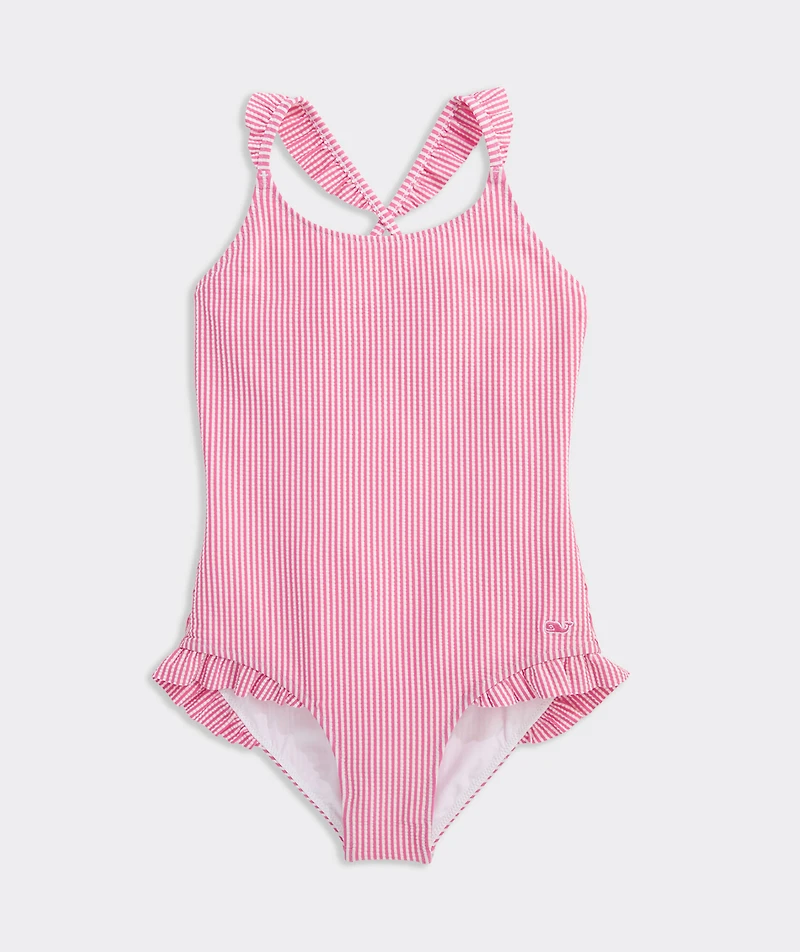 Girls' Seersucker Ruffle One-Piece