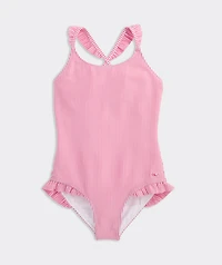 Girls' Seersucker Ruffle One-Piece
