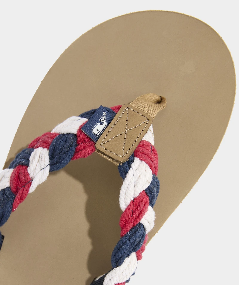 Colorblock Braided Rope Leather Flip Flops