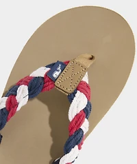 Colorblock Braided Rope Leather Flip Flops