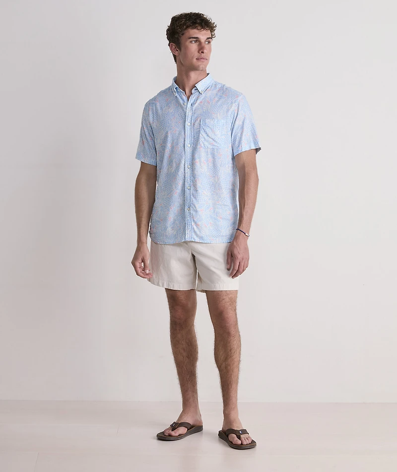 Tropical Pineapples Linen Blend Short-Sleeve Shirt