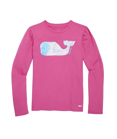 OUTLET Girls' Puff-Sleeve Sequin Whale Long-Sleeve Tee
