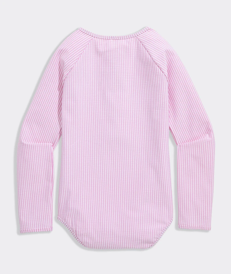Girls' Seersucker Long Sleeve Zipper One-Piece