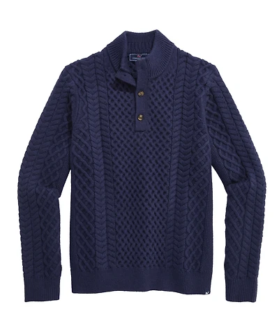 OUTLET Cable Button Mockneck Sweater