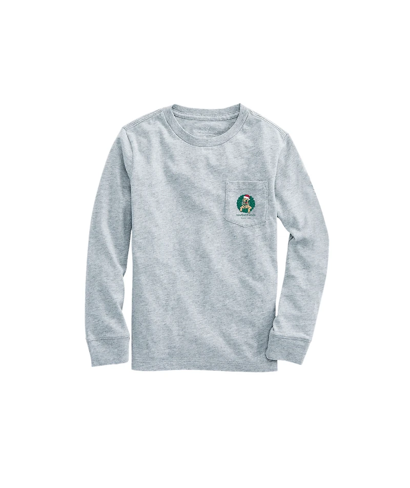 OUTLET Kids' Golden Retriever Wreath Long-Sleeve Pocket Tee