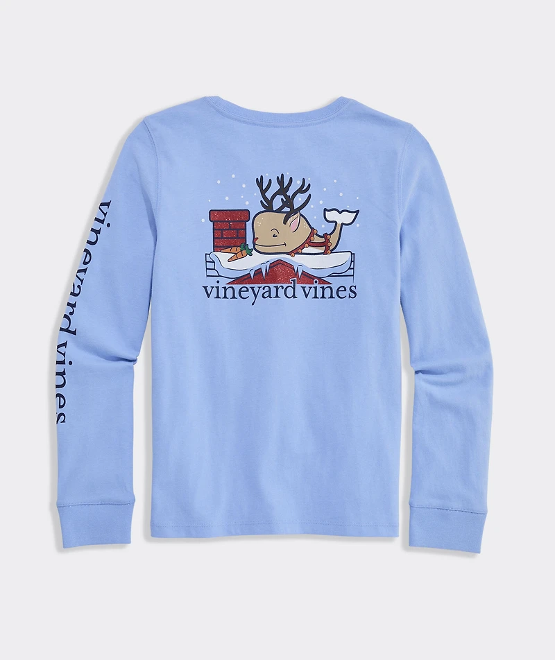 Girls' Glitter Reindeer Whale Long-Sleeve Pocket Tee