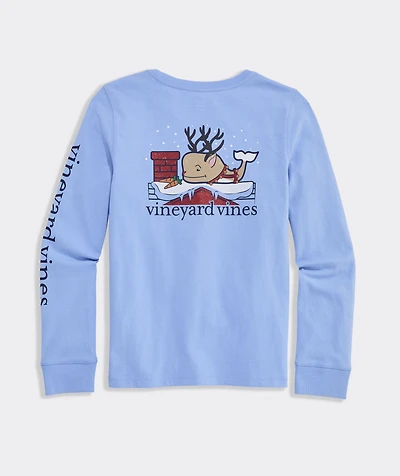 Girls' Glitter Reindeer Whale Long-Sleeve Pocket Tee