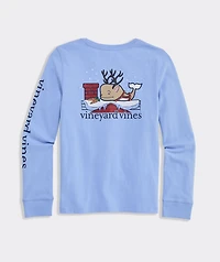 Girls' Glitter Reindeer Whale Long-Sleeve Pocket Tee