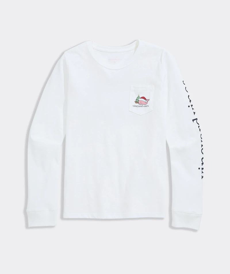 Girls' Santa Whale Ornament Long-Sleeve Pocket Tee