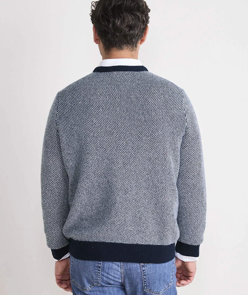 Wool-Cotton Blend Birdseye Crewneck Sweater