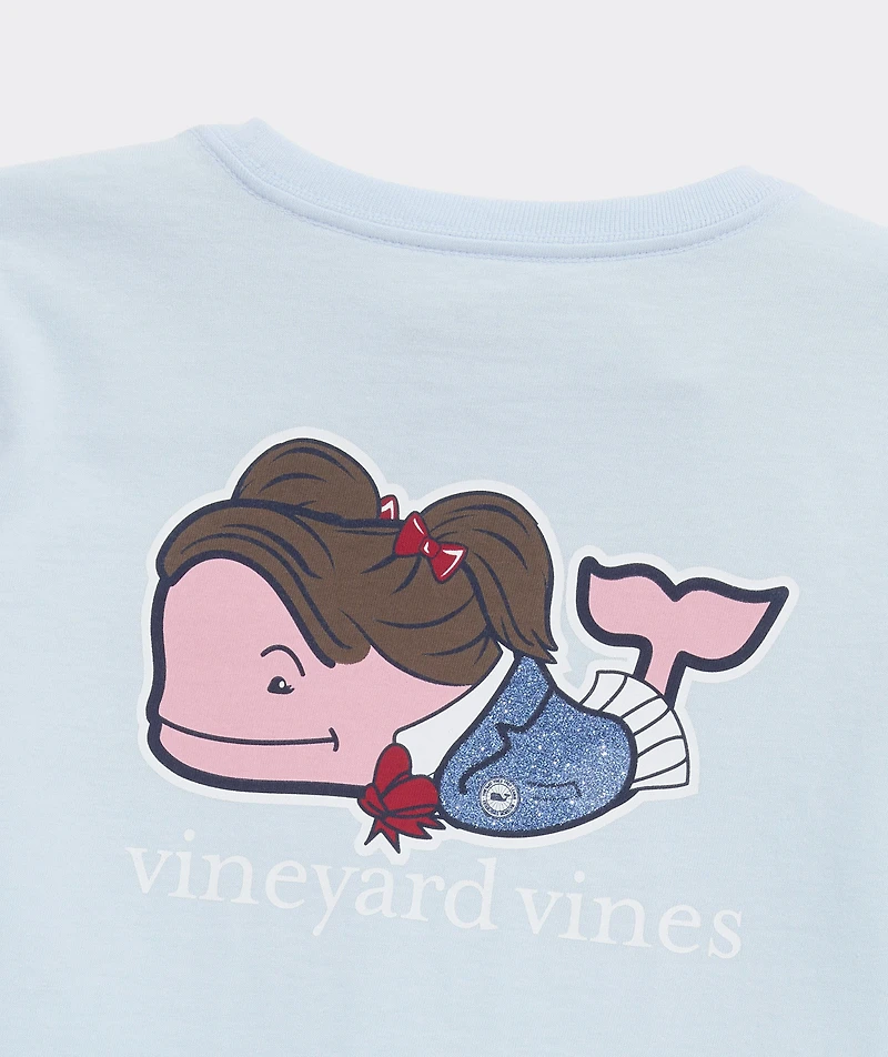 Girls' Glitter Preppy Whale Short-Sleeve Pocket Tee