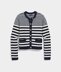 Cotton Stripe Crewneck Cardigan