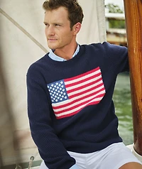 American Flag Cotton Crewneck Sweater