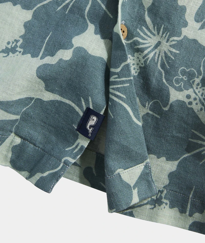 Hibiscus Floral Linen Blend Short-Sleeve Cabana Shirt