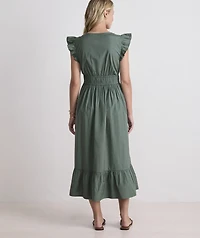 Marina Poplin Flutter-Sleeve Midi Dress
